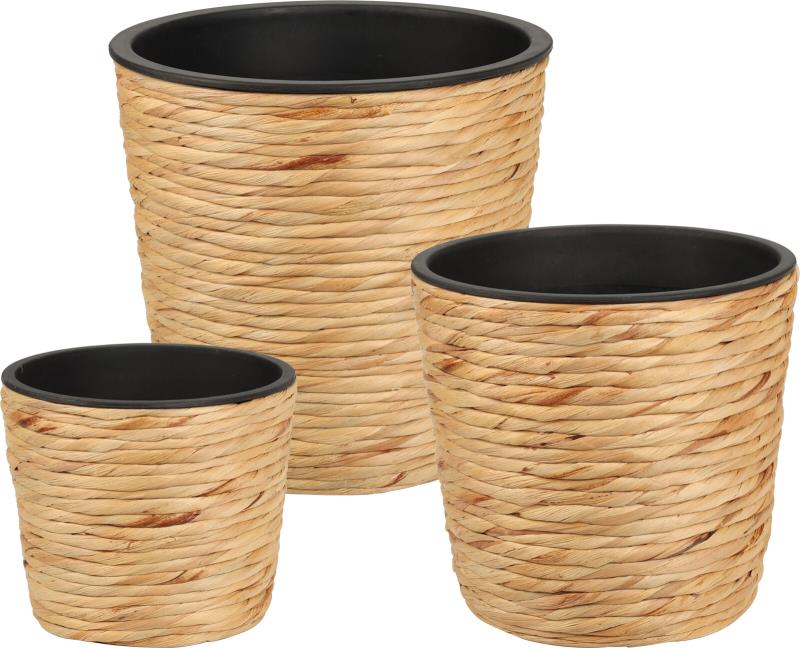 VASO DECORATIVO DE PLASTICO REVESTIDO COM PALHA NATURAL L