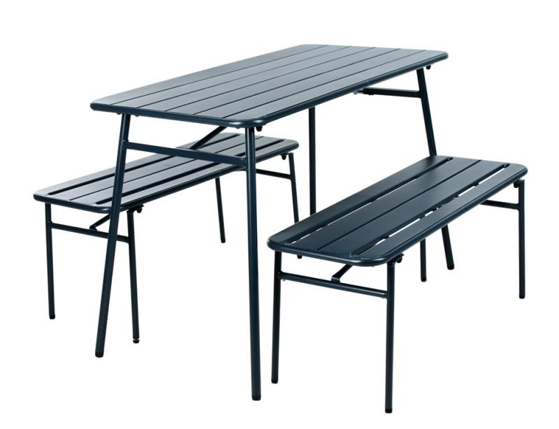 CONJUNTO JARDIM E TERRACO COM MESA E 2 BANCOS METAL