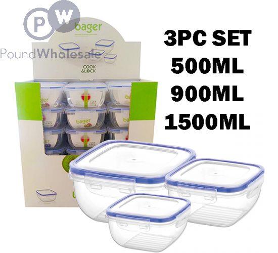 CONJUNTO 3 CAIXAS HERMÉTICAS  QUADRADAS