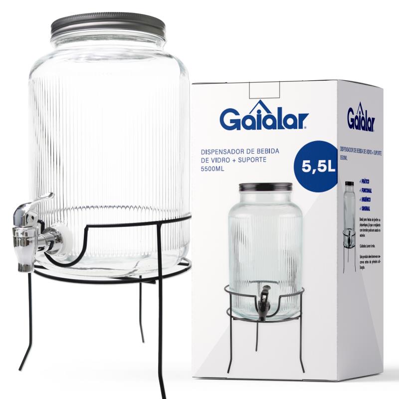 DISPENSADOR VIDRO COM TORNEIRA E SUPORTE 5,5 L