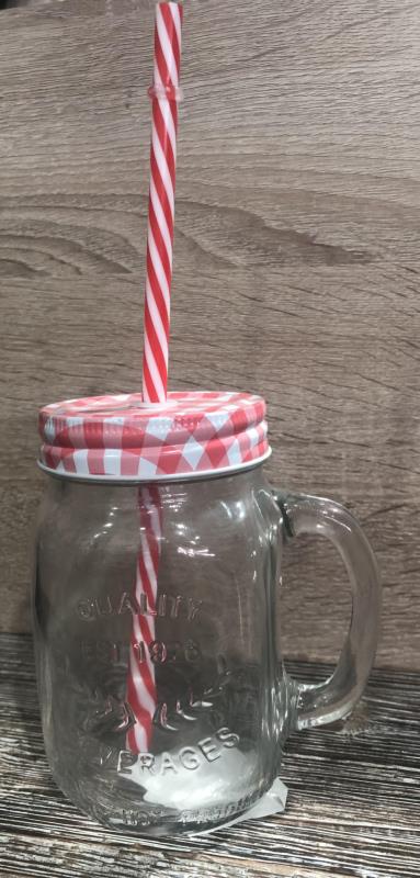 FRASCO DE BEBIDA EM VIDRO COM PALHINHA 380 ML