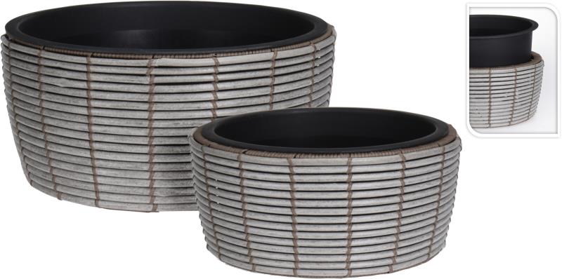 VASO REDONDO 44 CM POLYRATAN CINZA