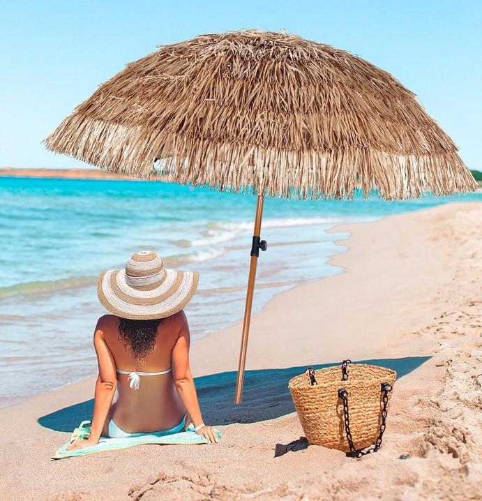 GUARDA SOL RAFIA HAVAIANO D 210CM  CASTANHO