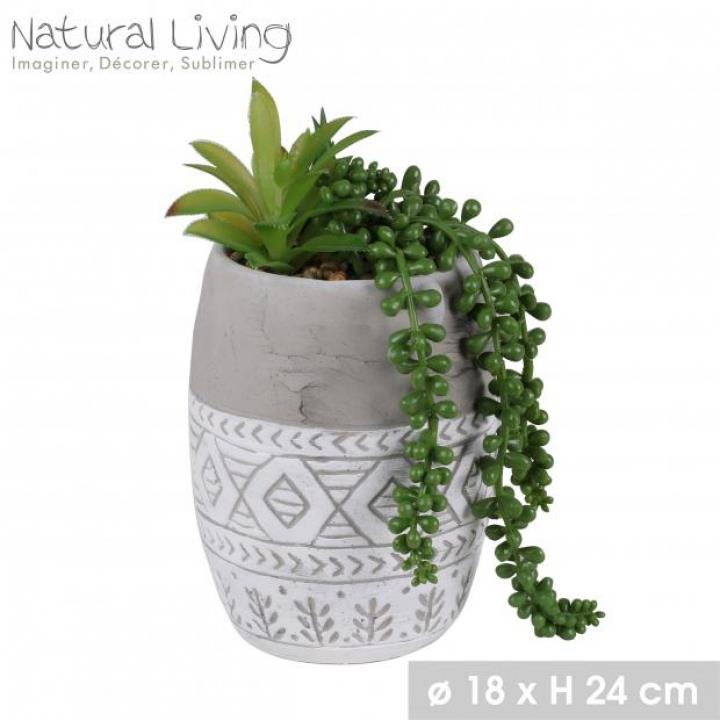 VASO DE CIMENTO COM PLANTA ARTIFICIAL DIAM 13CM